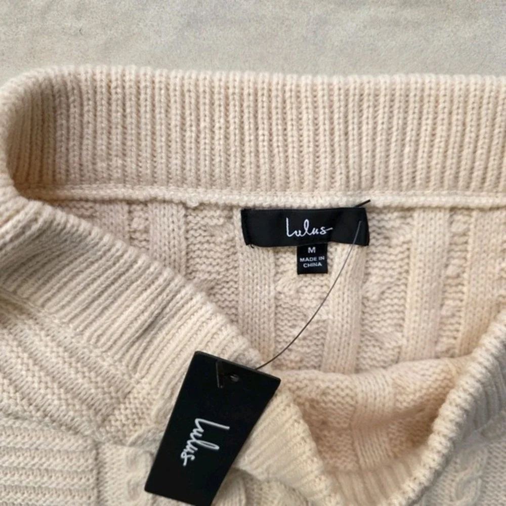Lulus Cable Knit Sweater Mini Skirt Set Medium M Stretchy Elastic Waist Cream
